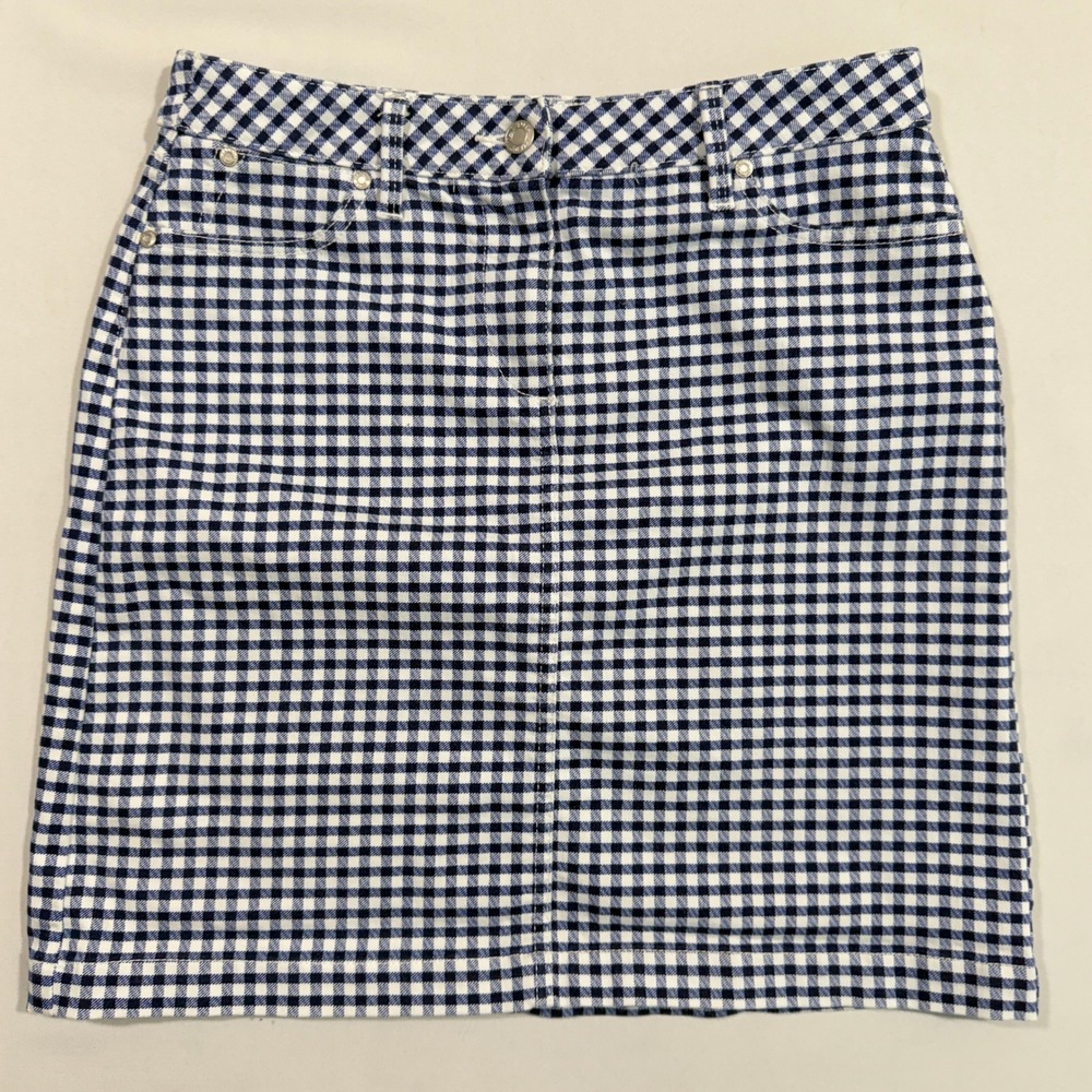 Talbots Gingham Mini Skirt Women's 6P Blue White Plaid Preppy Picnic Classic